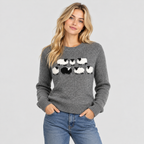 Fårmotiv-Sweater til Damer - Intarsiastrik, Rund Hals