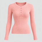 Ribstrikket Sweater med Knaplukning til Damer - Strækstrik