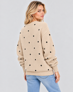 Strikket Sweater med Prikker til Damer - Rund Hals, Ribbede Manchetter