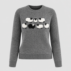 Fårmotiv-Sweater til Damer - Intarsiastrik, Rund Hals
