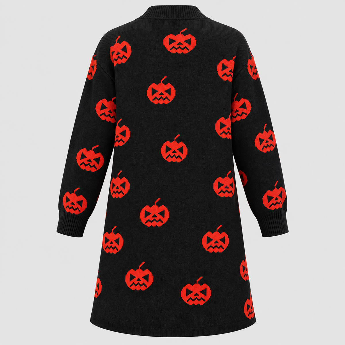Cardigan med Græskarprint til Damer - Lang Åben Halloween-Strik