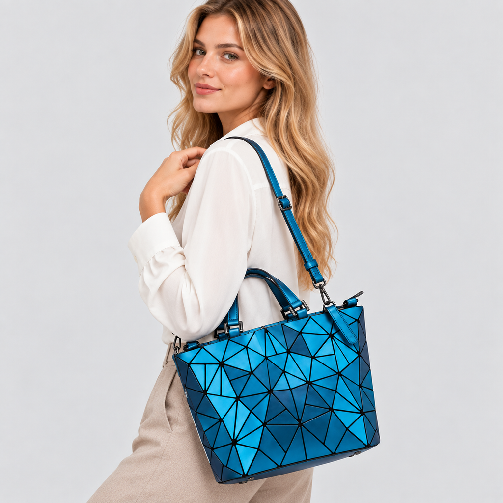 Struktureret Tote-Taske med Geometrisk Mønster - Facetteret Design