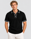 Strikket Poloshirt til Herrer - Kontrastkant, Kort Knaplukning