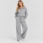Joggingsæt med Lynlås - Todelt Loungewear med Vide Ben