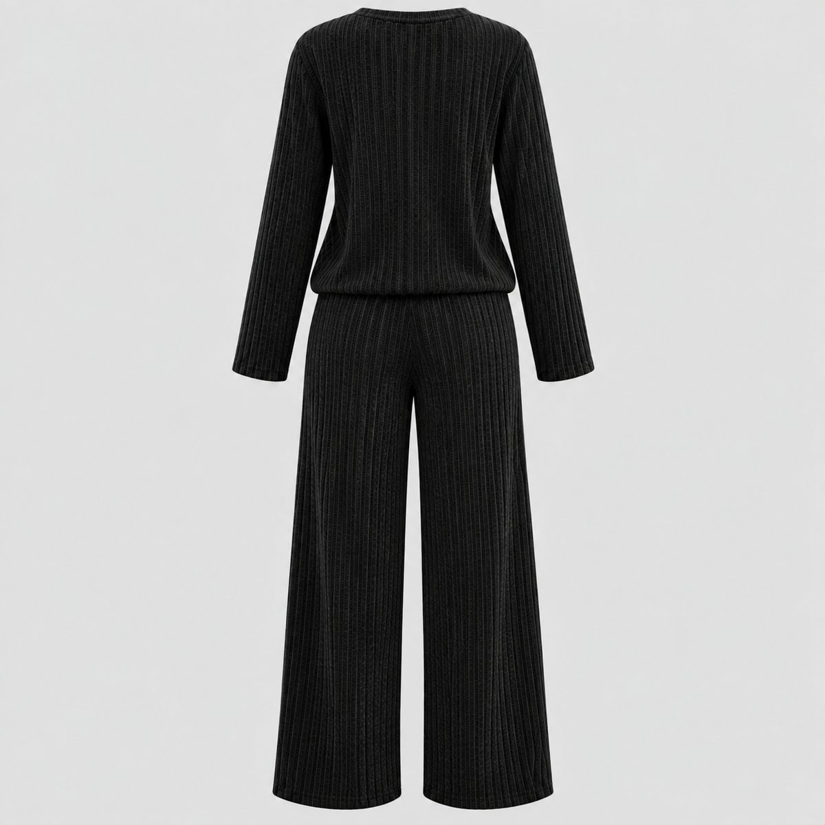 Dame Ribbet Loungesæt – Langærmet Vide Bukser Loungewear