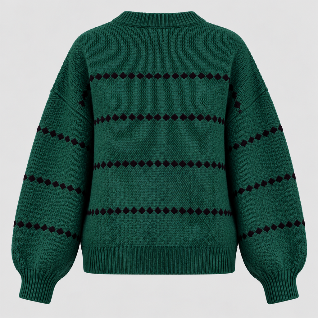 Oversized Popcorn-Strikket Sweater til Damer - Rund Hals, Ribkant