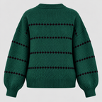 Oversized Popcorn-Strikket Sweater til Damer - Rund Hals, Ribkant