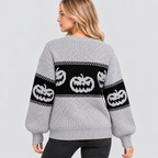 Græskarsweater til Damer - Strik med Uhyggeligt Ansigt til Halloween