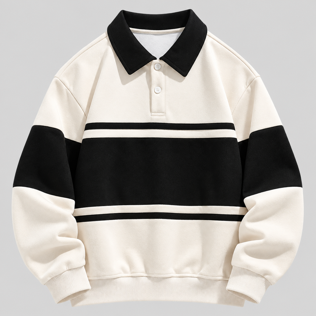 Polokrave Pullover til Herrer - Sweater med Kontraststriber