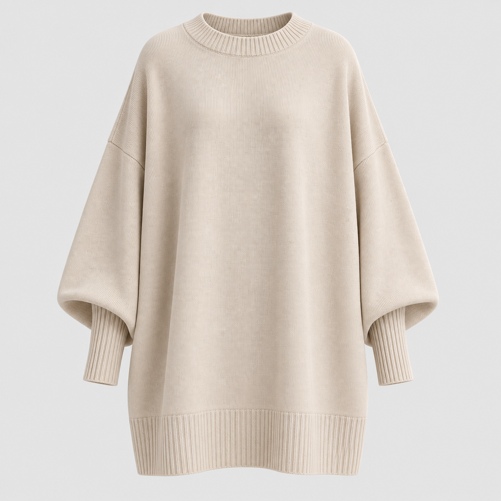 Oversized Poncho Sweater – Asymmetrisk Kant Ribbet Hals