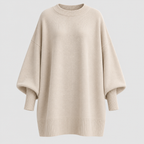 Oversized Poncho Sweater – Asymmetrisk Kant Ribbet Hals