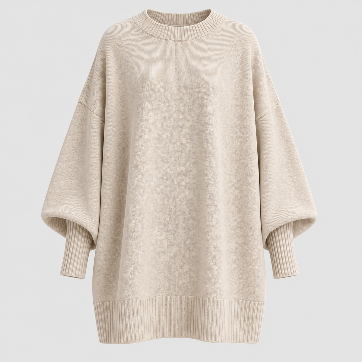 Oversized Poncho Sweater – Asymmetrisk Kant Ribbet Hals