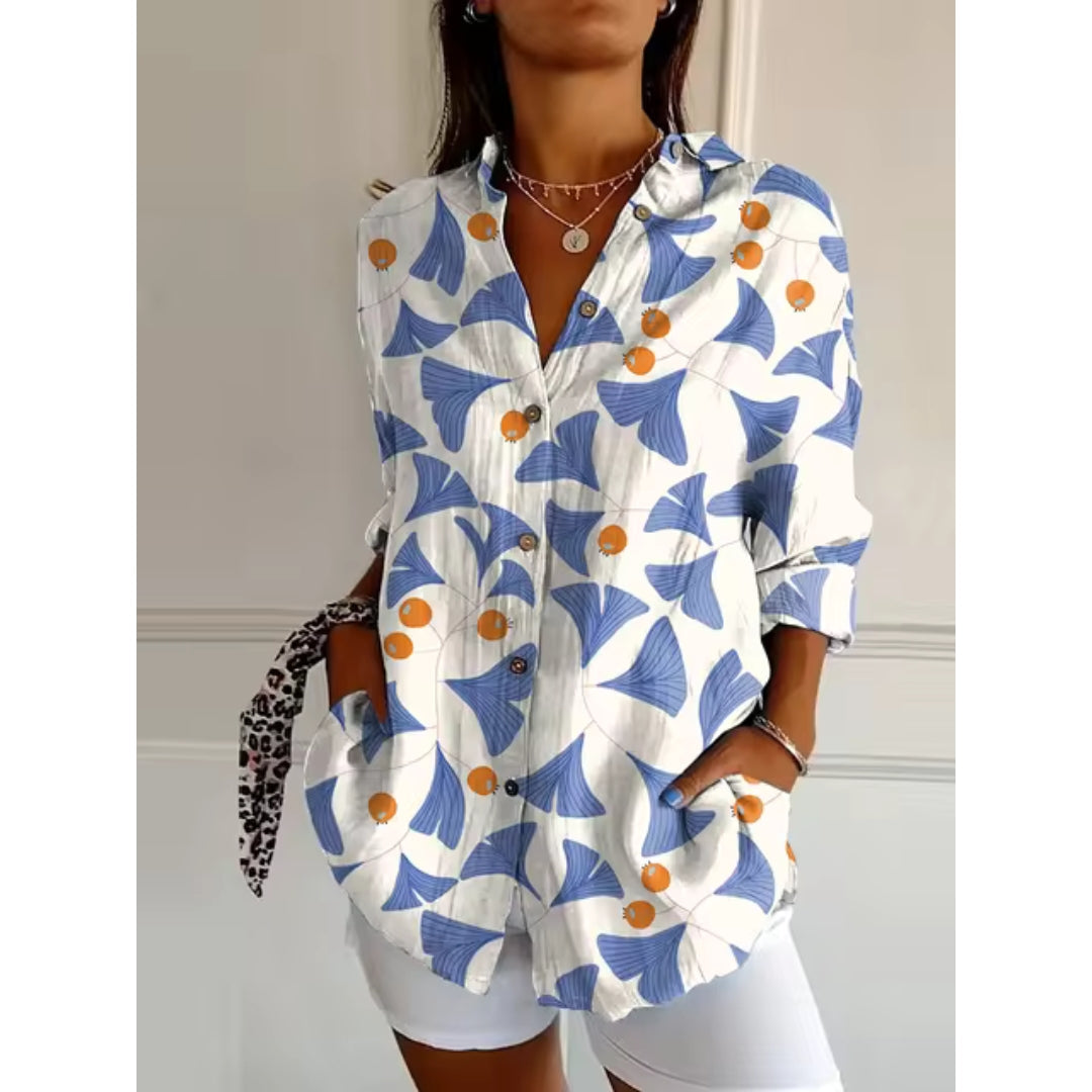 Boheme bluse med blomster mønster V hals