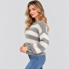 Stribet Sweater med Bådhals til Damer - Strik med Faldende Skuldre