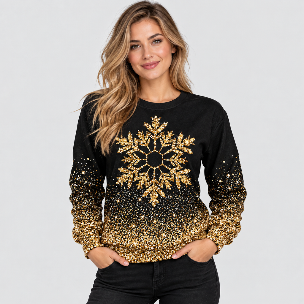 Pailletsweater med Snefnug til Damer - Ombre Gradient Strik