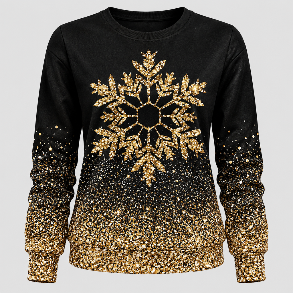 Pailletsweater med Snefnug til Damer - Ombre Gradient Strik