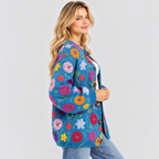 Blomsterprintet Cardigan til Damer - Åben Front, Rund Hals