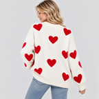 Hjertemønstret Sweater til Damer - Oversized V-Hals Strik