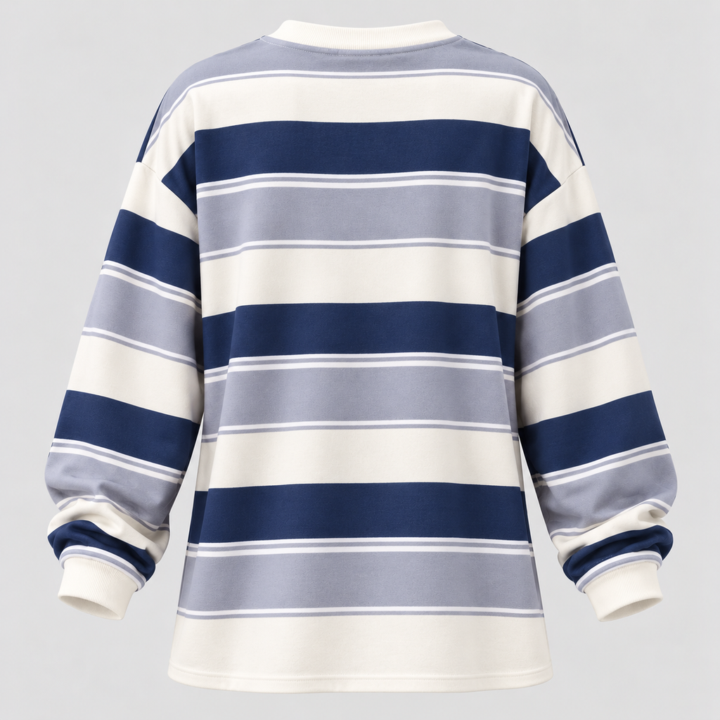 Stribet Oversized Sweater til Damer - Bomulds-Polyesterblanding