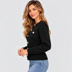 Cropped Strikket Cardigan til Damer - Guldknapper Foran, V-Hals