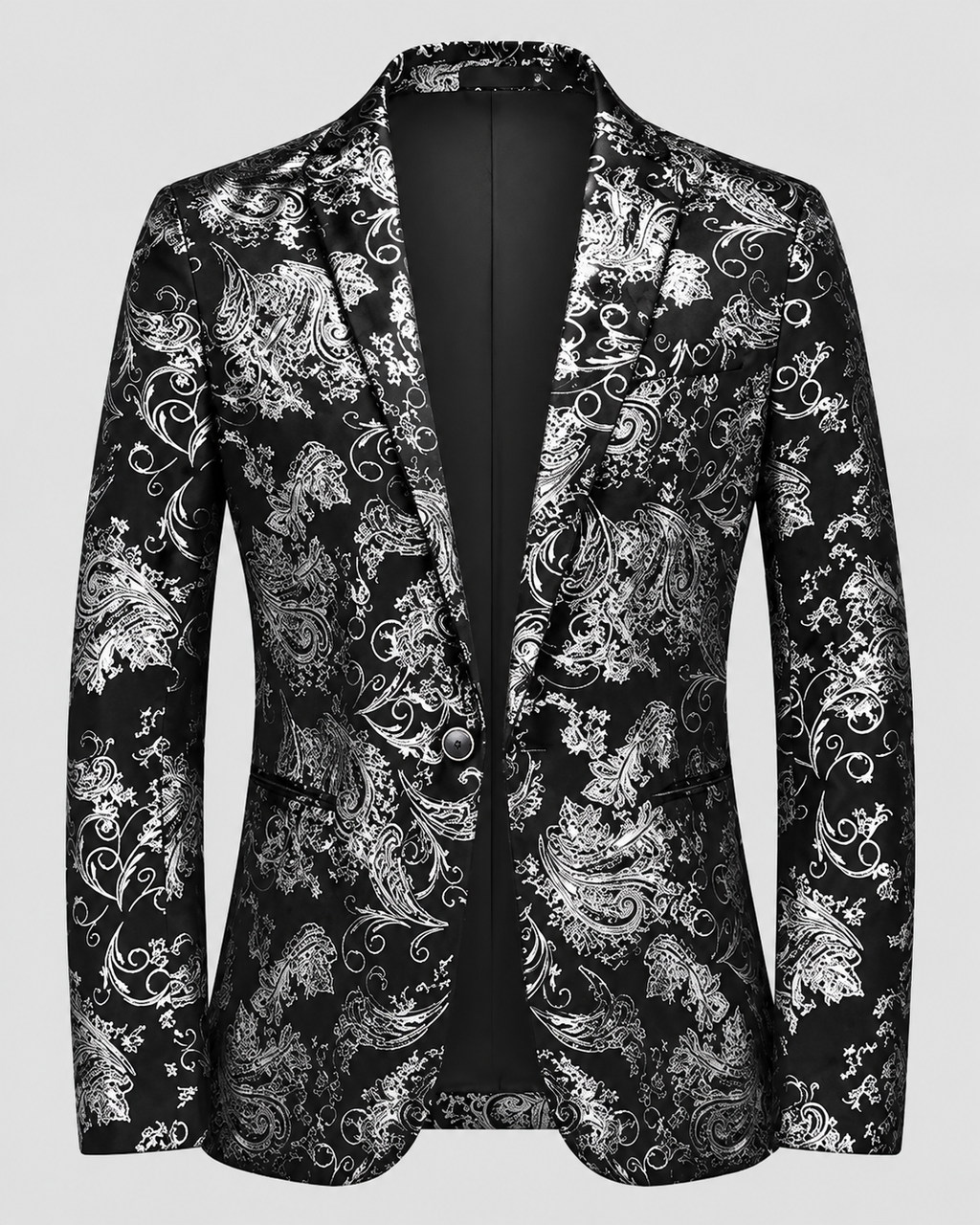 Slim Fit Blazer til Herrer - Metallisk Blomsterjacquard, Enkelt Knap