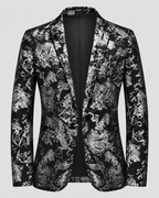 Slim Fit Blazer til Herrer - Metallisk Blomsterjacquard, Enkelt Knap