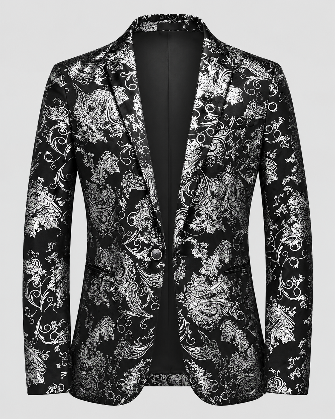 Slim Fit Blazer til Herrer - Metallisk Blomsterjacquard, Enkelt Knap