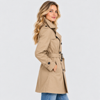 Dobbeltradet Trenchcoat - Bæltet Talje, Revers