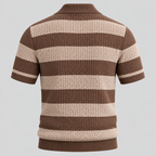 Jacquard Stribet Polo til Herrer - Åben Krave med Ribbede Manchetter