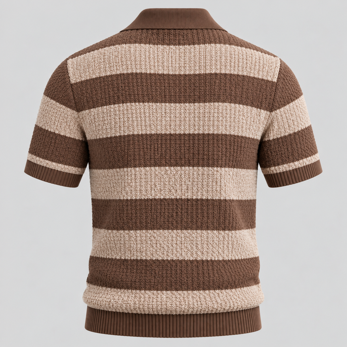 Jacquard Stribet Polo til Herrer - Åben Krave med Ribbede Manchetter