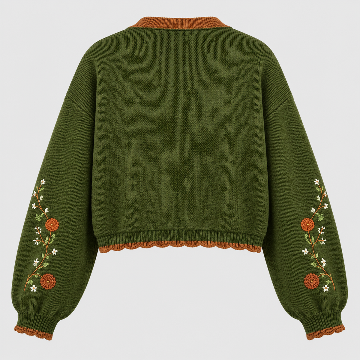 Broderet Cardigan til Damer - Kontrastkant, Blomster- og Hjortemotiv