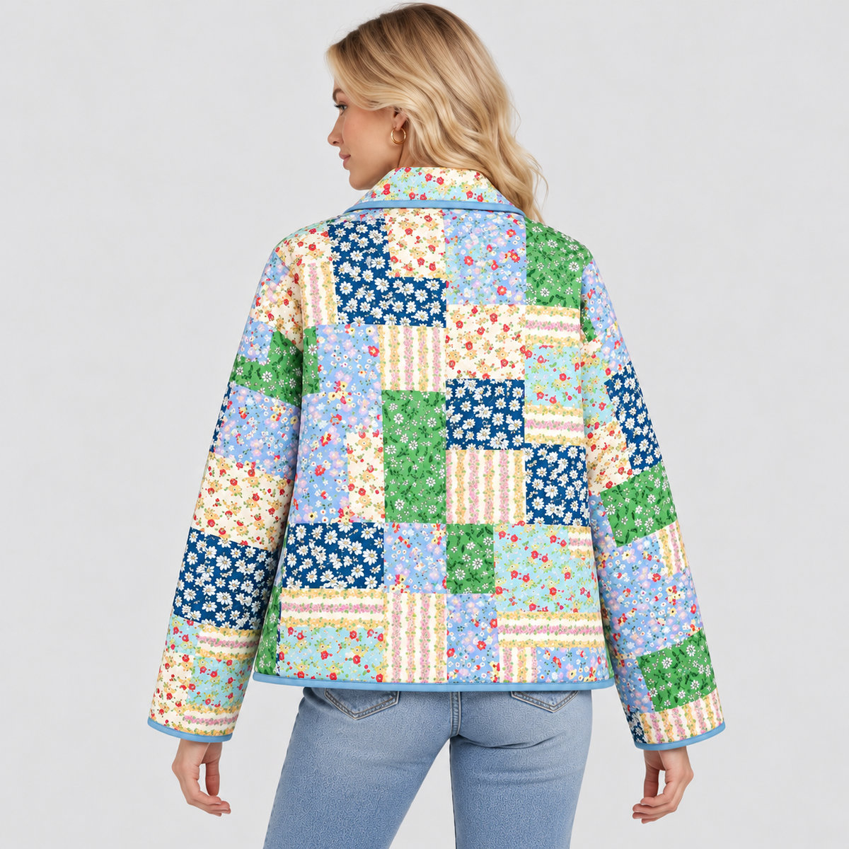 Patchwork Jakke til Damer - Bomuld, Kasseformet Pasform