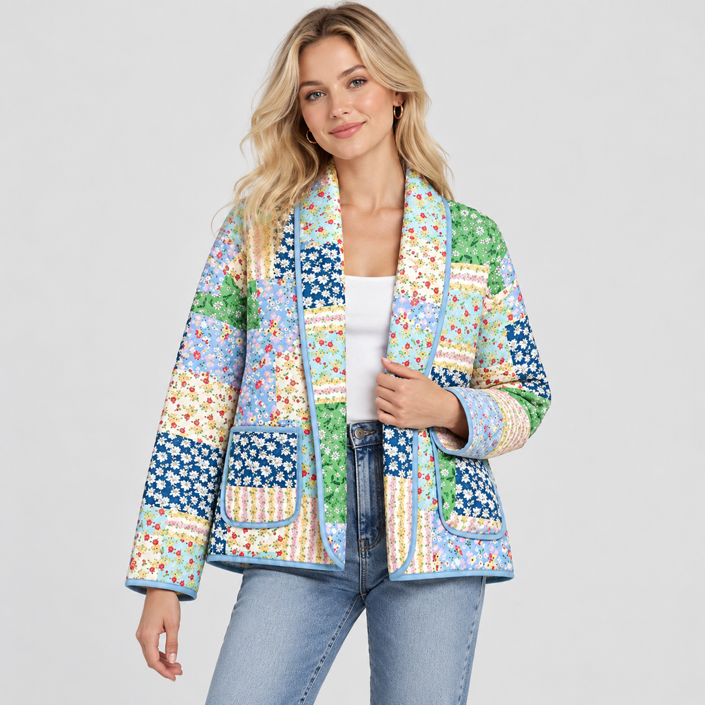 Patchwork Jakke til Damer - Bomuld, Kasseformet Pasform
