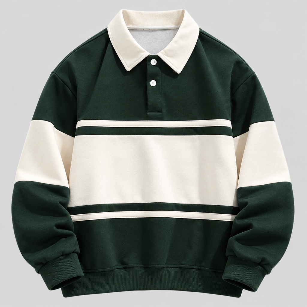 Polokrave Pullover til Herrer - Sweater med Kontraststriber