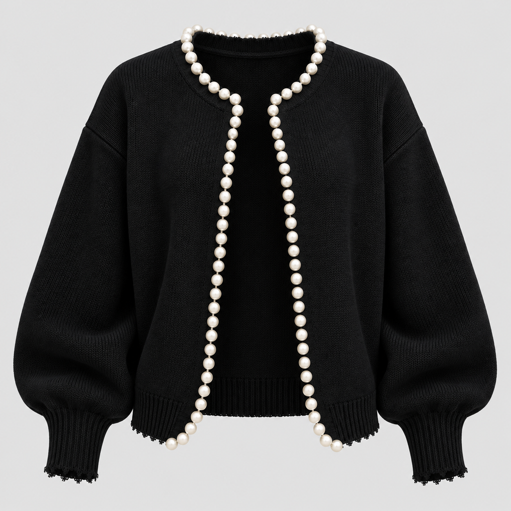 Cardigan med Perleknapper til Damer - Åben Front Strik