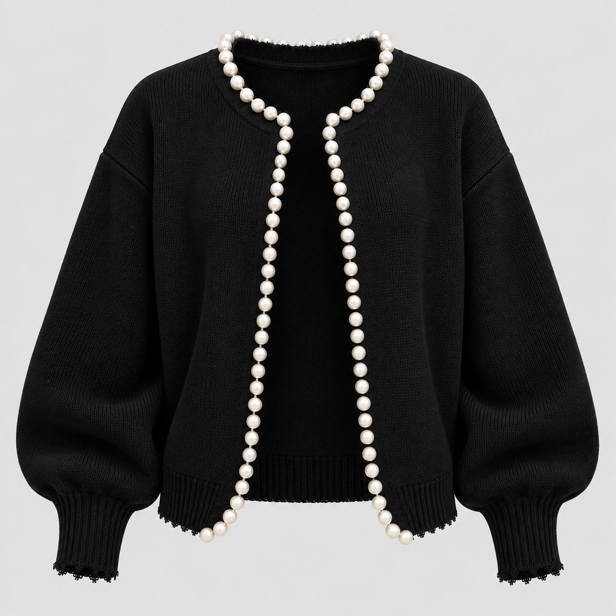 Cardigan med Perleknapper til Damer - Åben Front Strik
