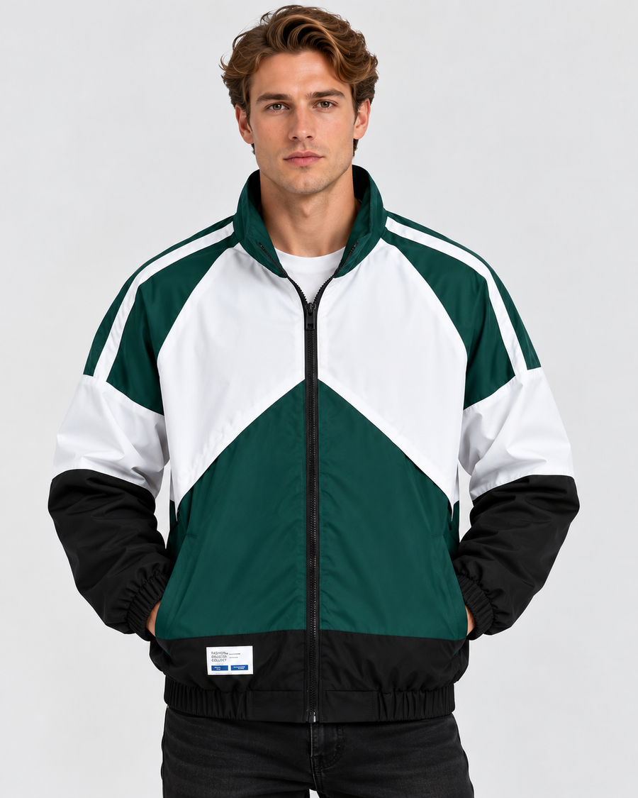 Colorblock Træningsjakke til Herrer - Ståkrave, Lynlås, Polyester
