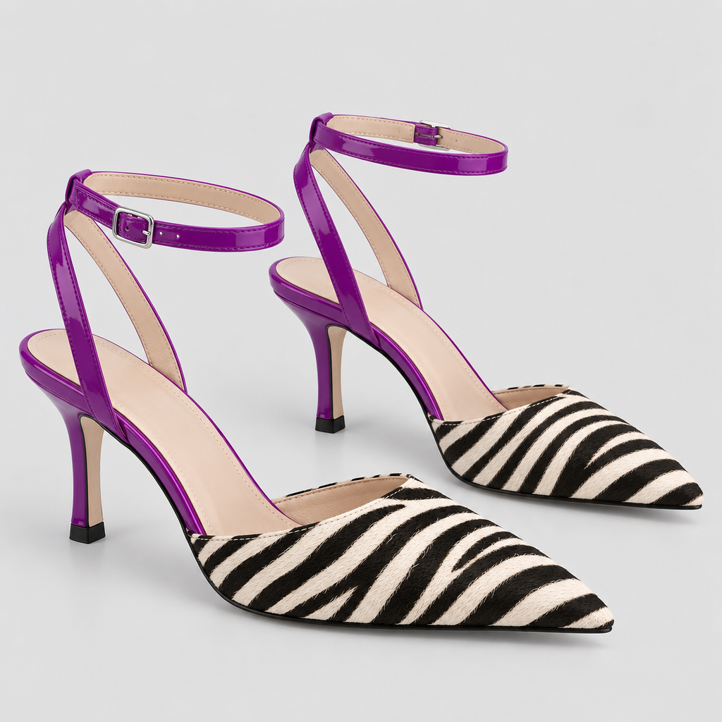 Zebramønstrede Hæle - Spids Tå Slingback Pumps