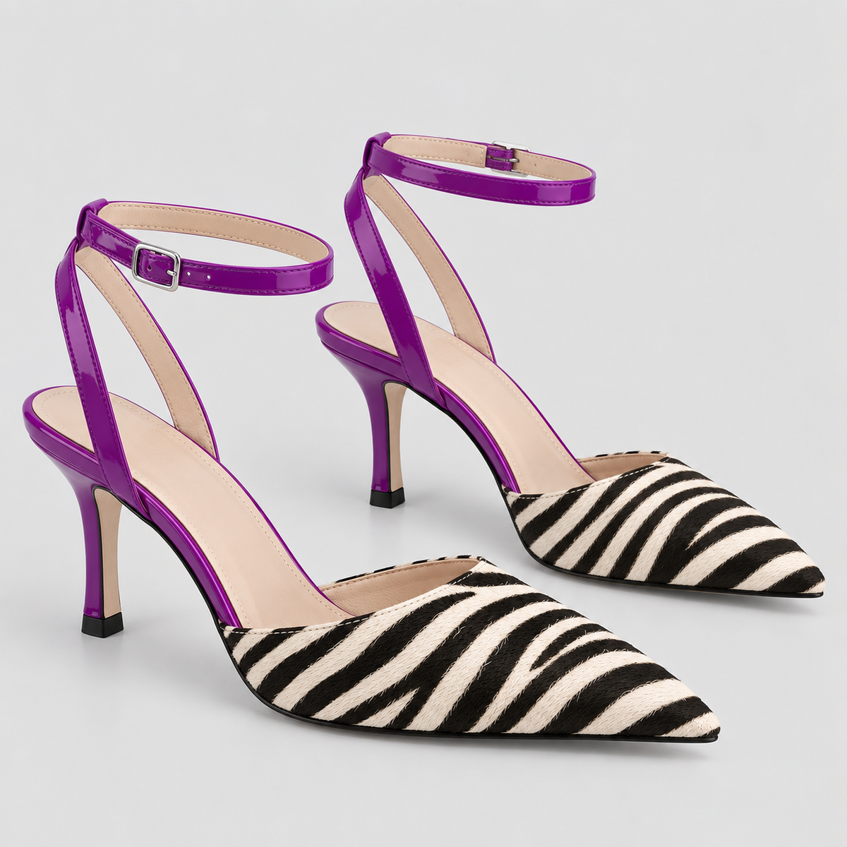 Zebramønstrede Hæle - Spids Tå Slingback Pumps