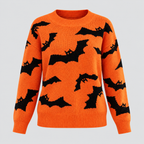 Trøje med Flagermusprint til Halloween - Jacquardstrikket Pullover