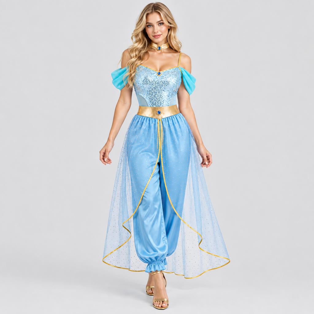 Eventyrkostume til Damer - Pailletop med Luftige Bukser