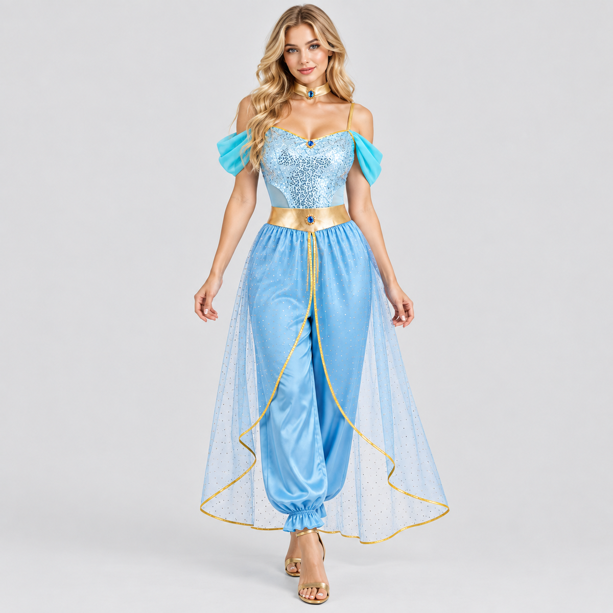 Eventyrkostume til Damer - Pailletop med Luftige Bukser