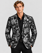 Slim Fit Blazer til Herrer - Metallisk Blomsterjacquard, Enkelt Knap