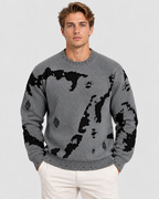 Strikket Sweater til Herrer - Abstrakt Stribeprint, Rund Hals