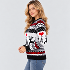Julesweater med Rensdyr til Damer - Fair Isle Strik, Rund Hals
