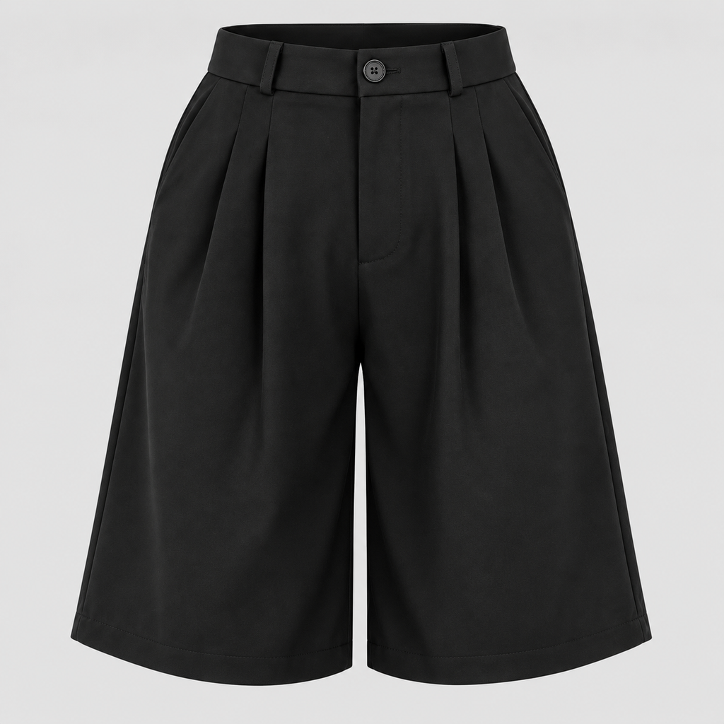 Høj Talje Shorts med Brede Ben til Damer - Plisseret, Skræddersyet