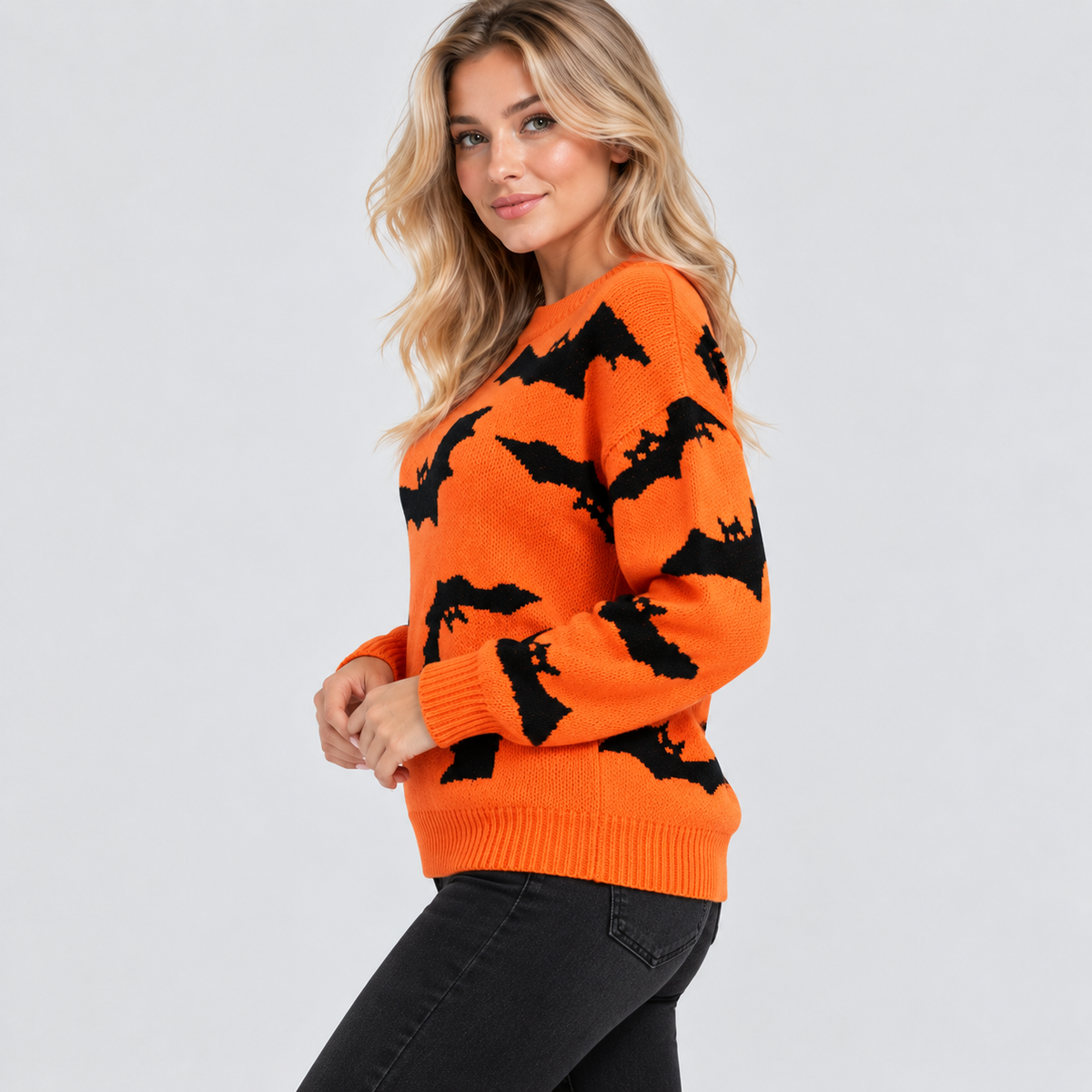 Trøje med Flagermusprint til Halloween - Jacquardstrikket Pullover