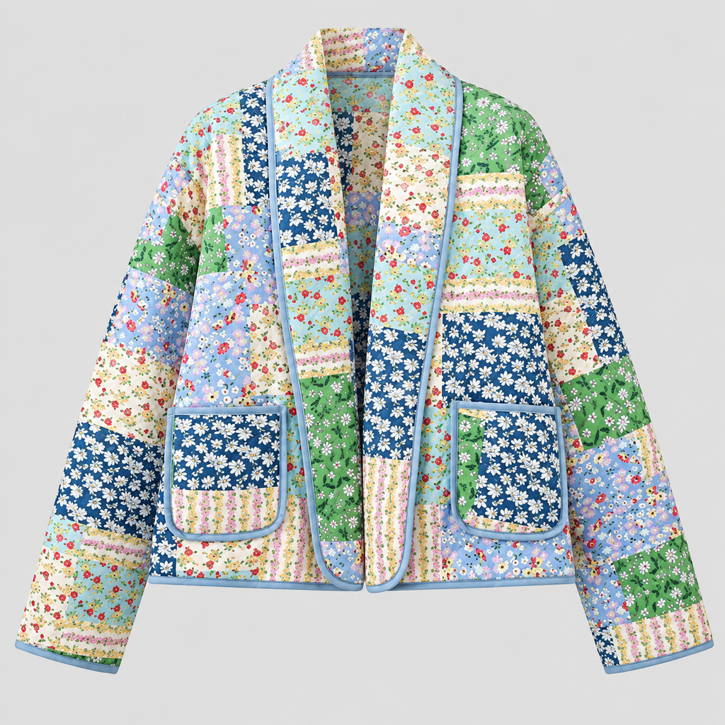 Patchwork Jakke til Damer - Bomuld, Kasseformet Pasform