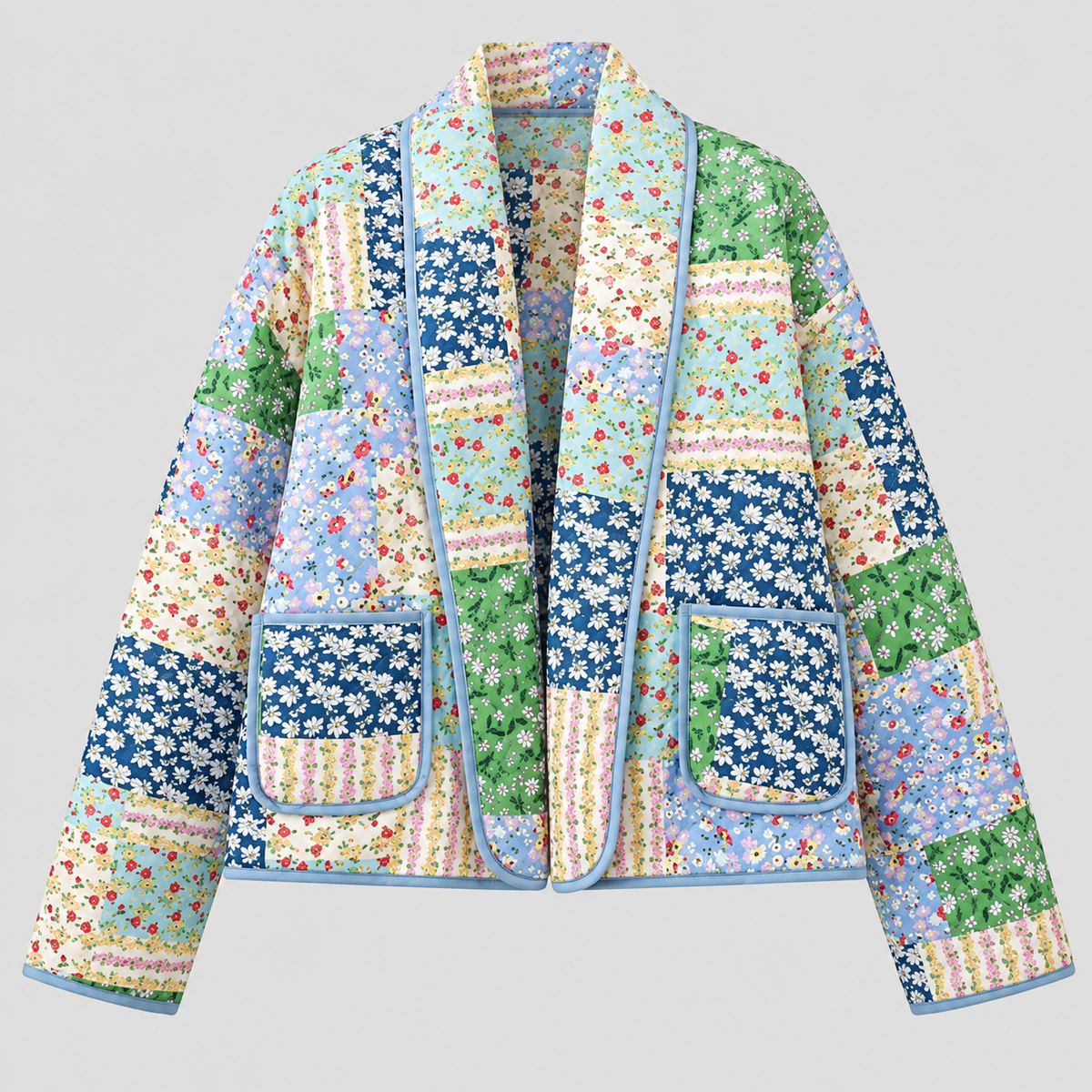 Patchwork Jakke til Damer - Bomuld, Kasseformet Pasform