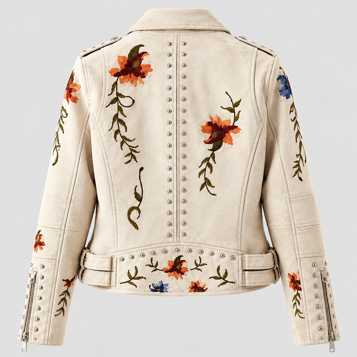 Broderet Motorcykeljakke til Damer - Blomsterprint, Vegansk Materiale